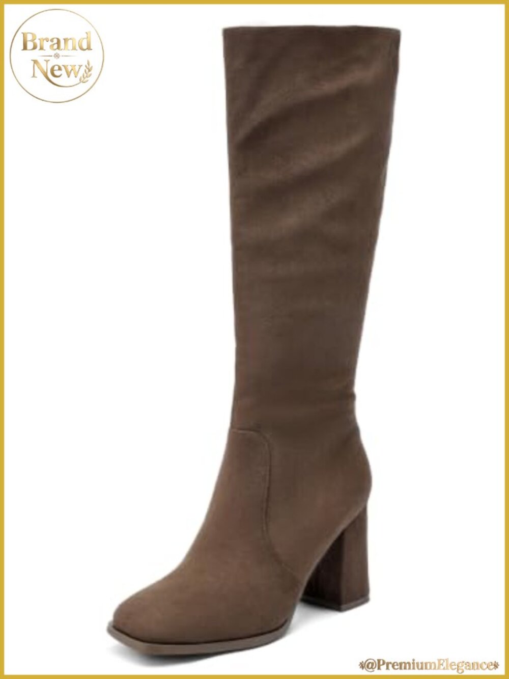 Wide Calf Knee High Boots Square Toe Chunky Heel Tall Boots